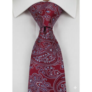 Tommy Hilfiger red white blue paisley silk tie - 59"
